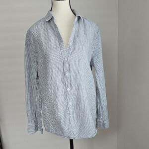 Quince Women's Light Blue Striped Linen Button Down Shirt Med